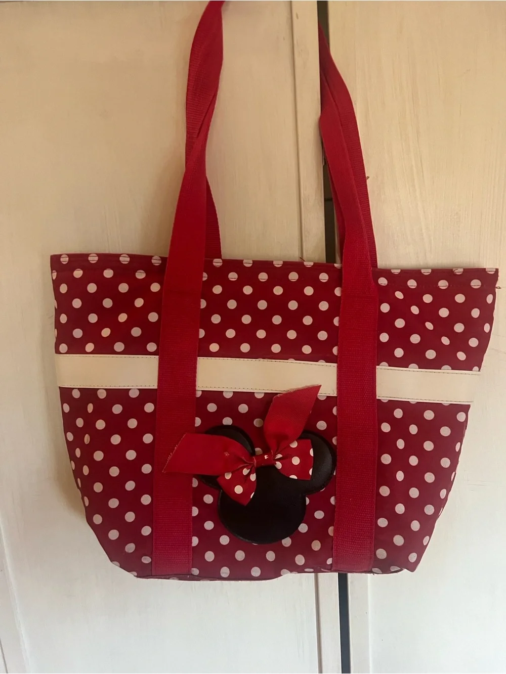 Disney Red Polka Dot Minnie Tote with Cream Trim